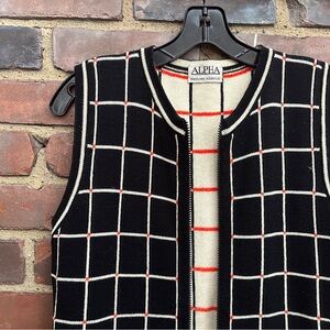 Vtg ALPHA Massimo Rebecci Windowpane Check Vest Merino Wool 33 Chest / 24” Long